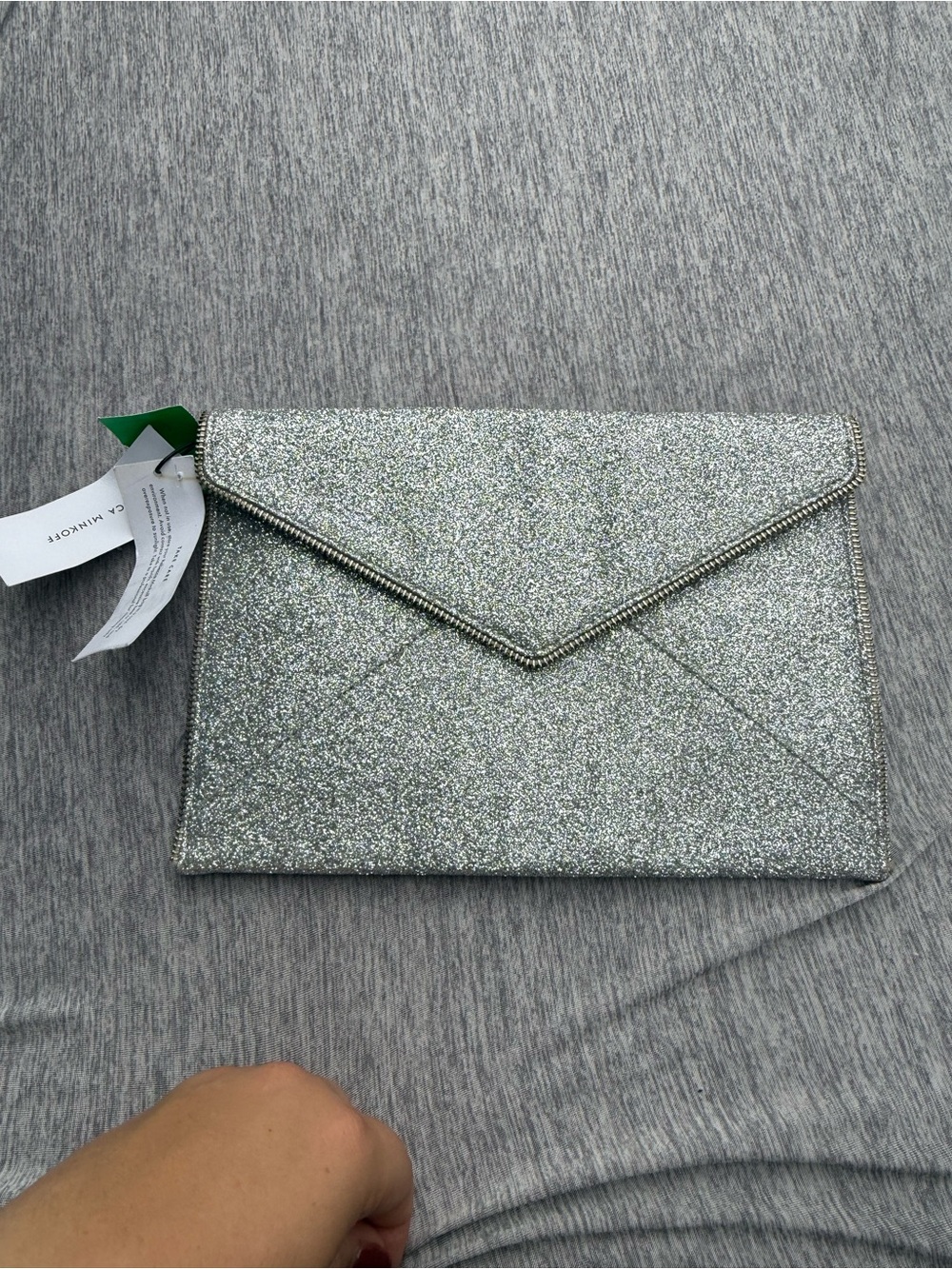 Rebecca Minkoff Silver Glitter Envelope Clutch